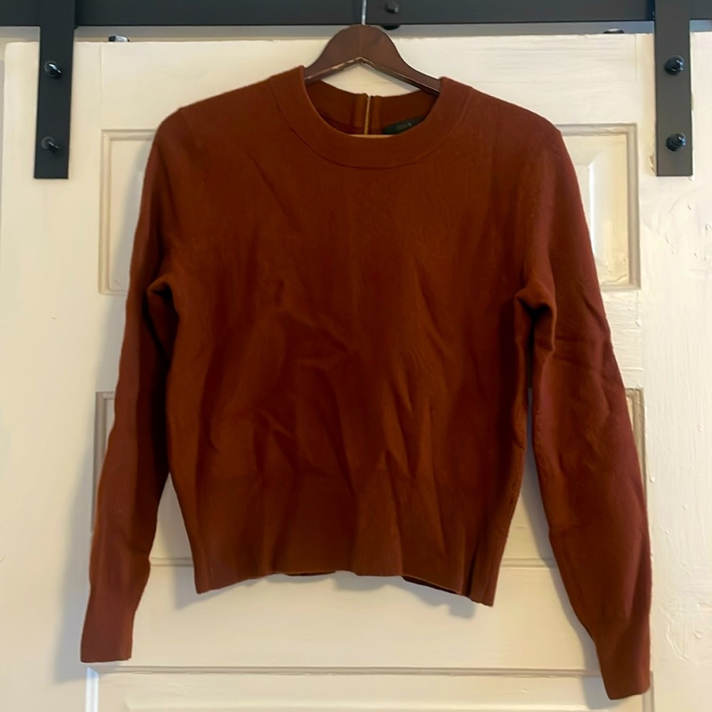 JCREW brown merino wool sweater with zipper back (women’s size small)
